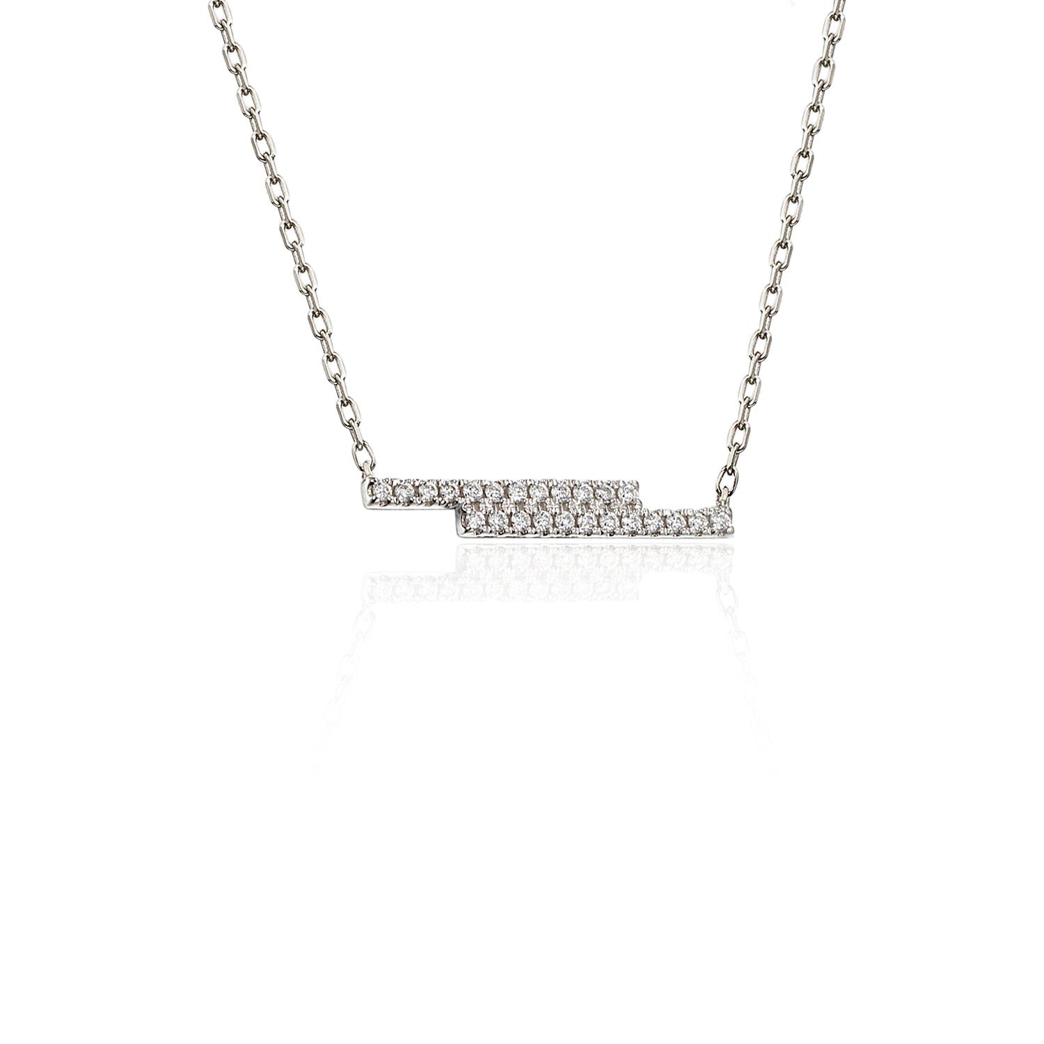 9ct White Gold Pave Diamond Double Bar Geometric Necklace