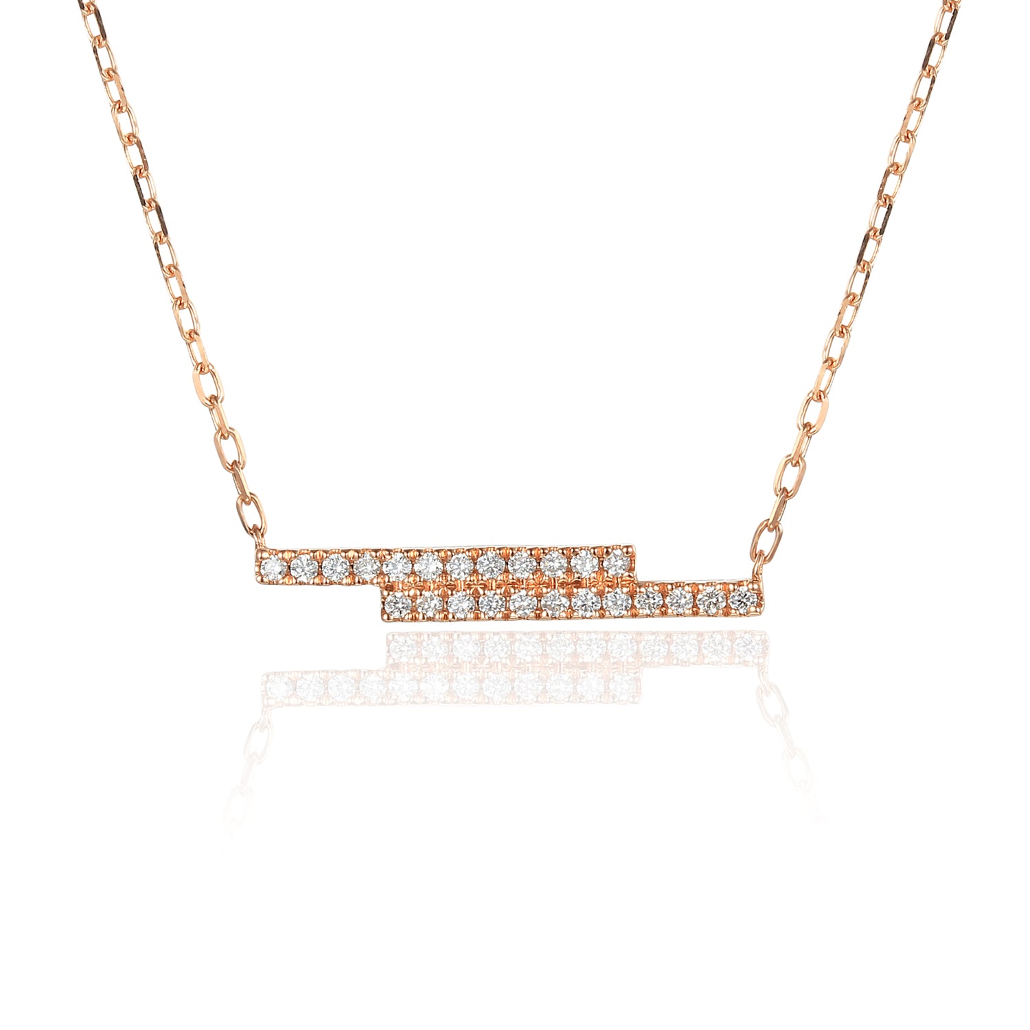 9ct Rose Gold Pave Diamond Double Bar Geometric Necklace