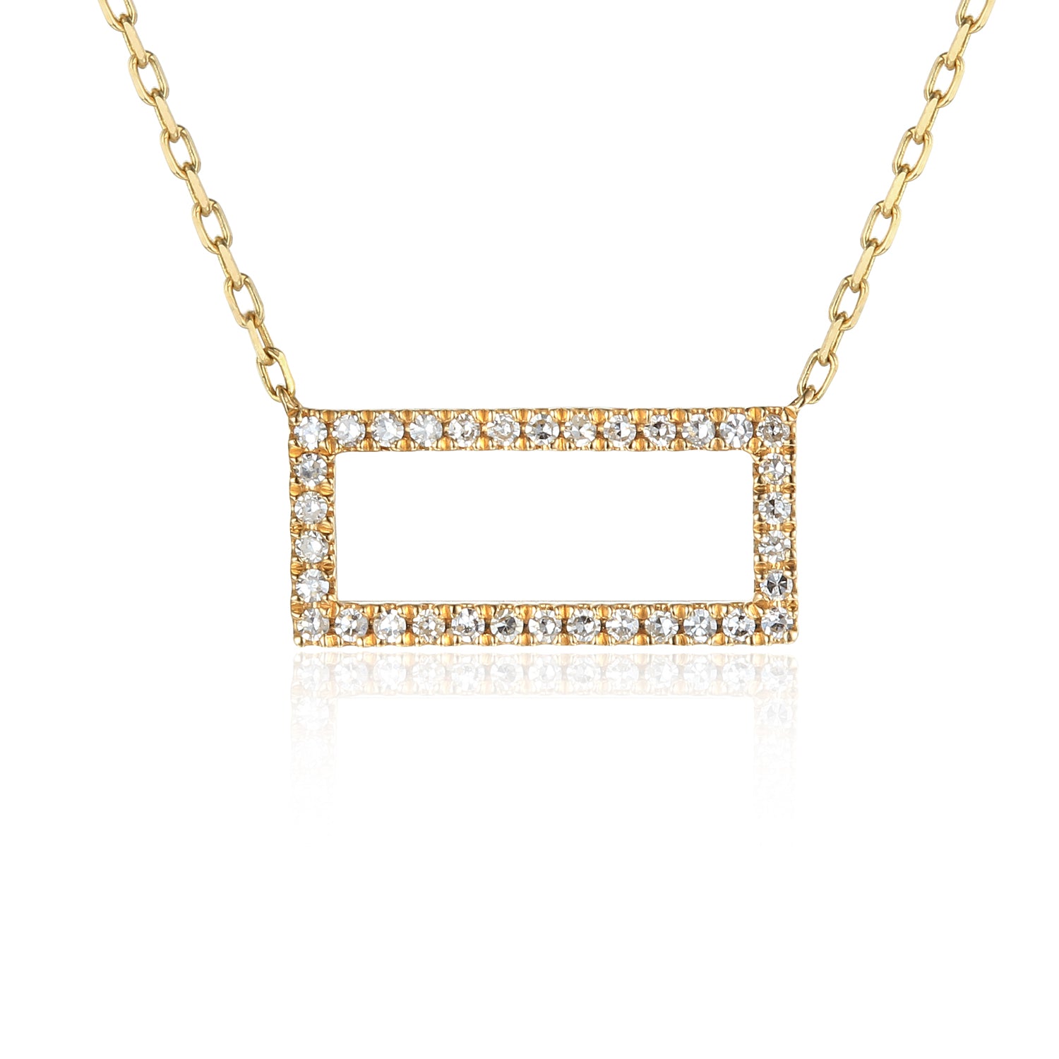 9ct Yellow Gold Open Pave Diamond Rectangle Necklace