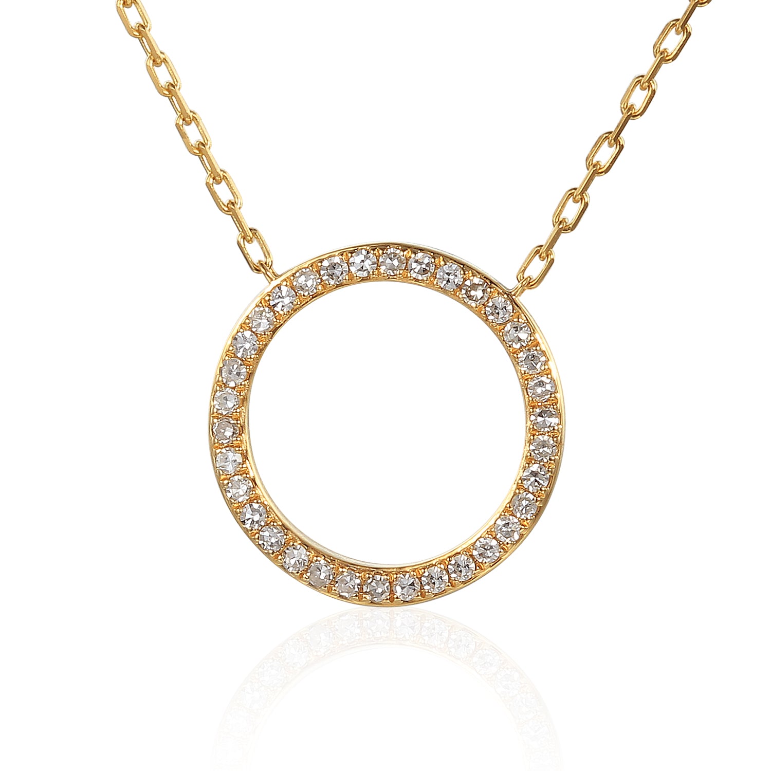 9ct Medium Yellow Gold Open Circle Diamond Geometric Necklace