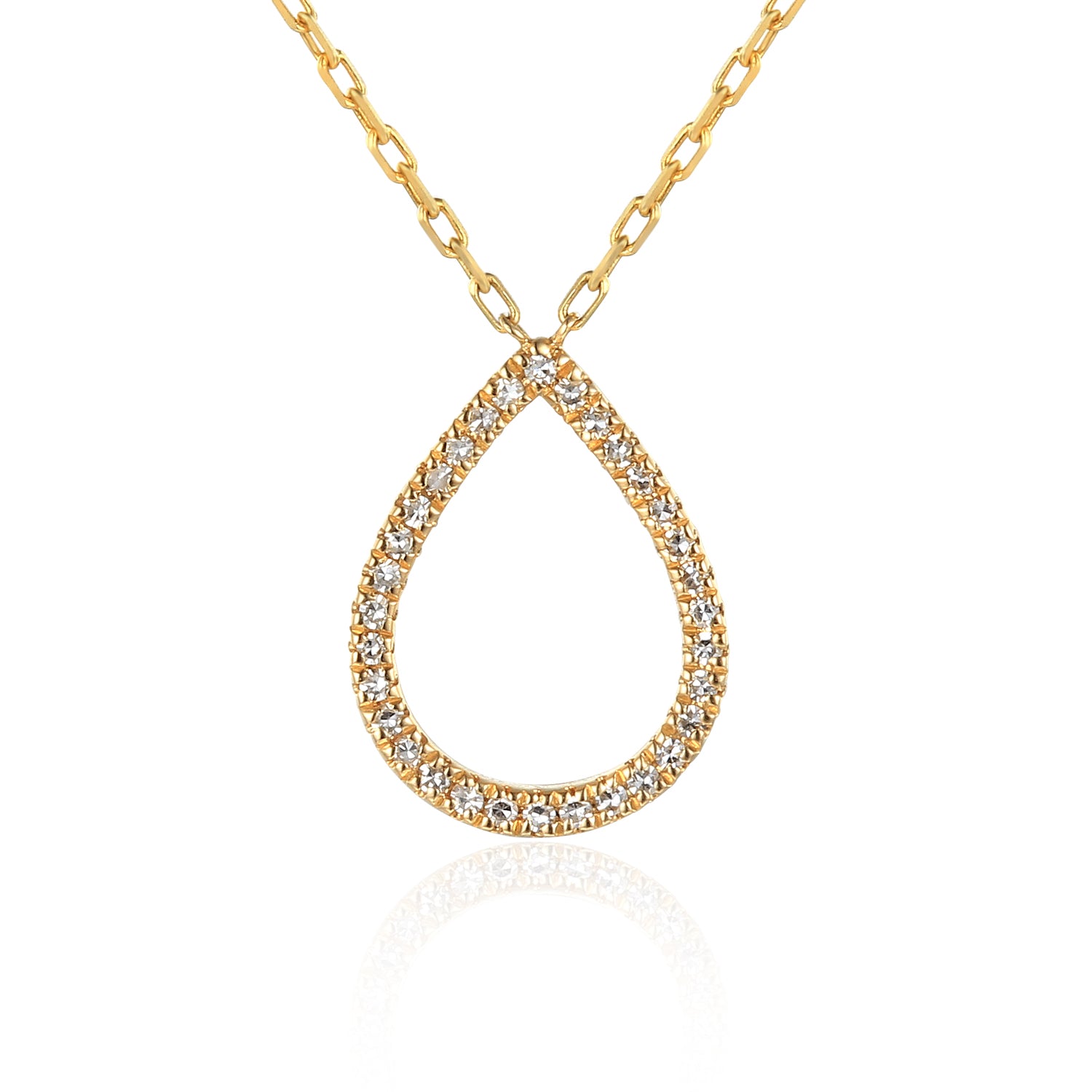 9ct Yellow Gold Diamond Set Pear Shape Geometric Necklace