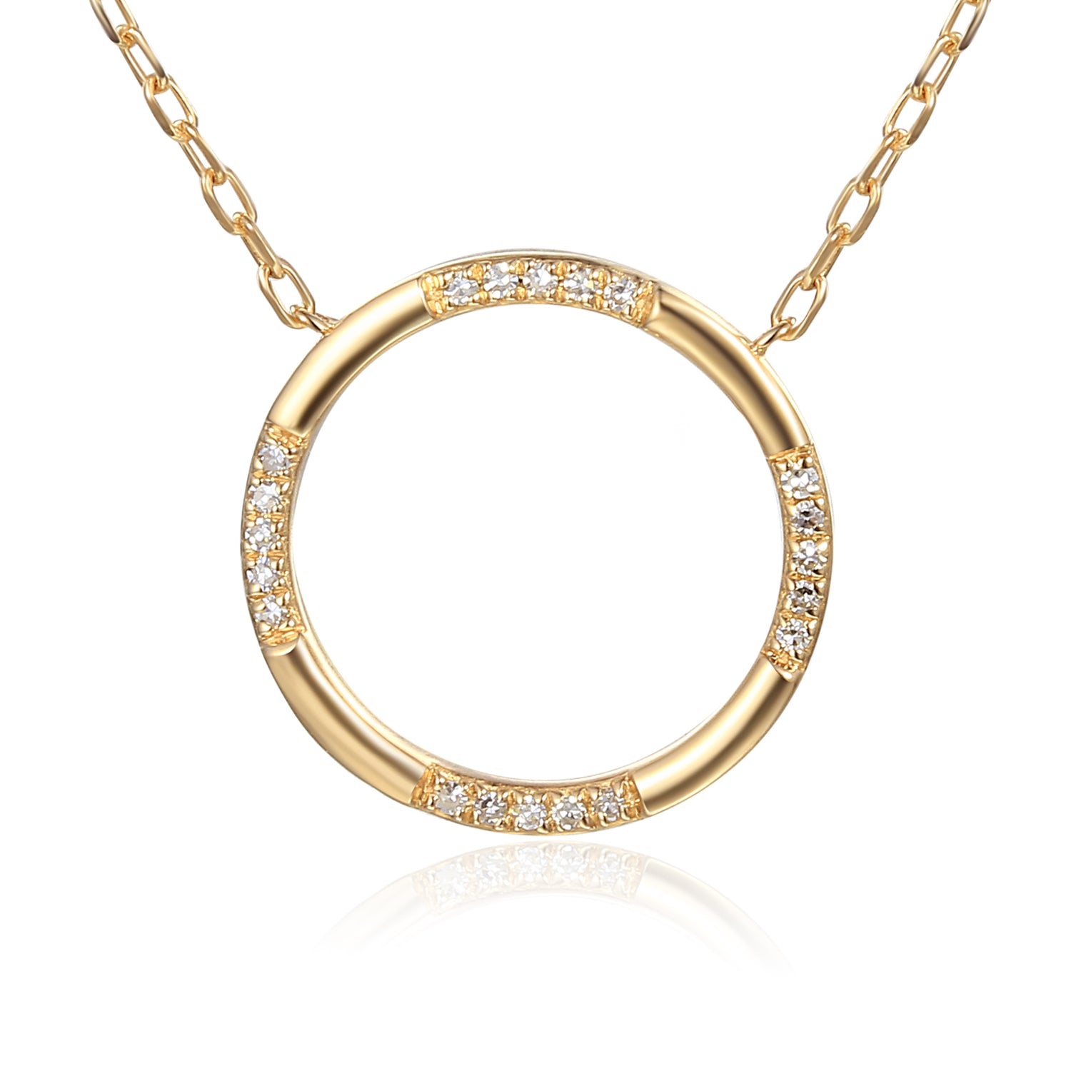 9ct Medium Yellow Gold Scattered Diamond Open Circle Geometric Necklace
