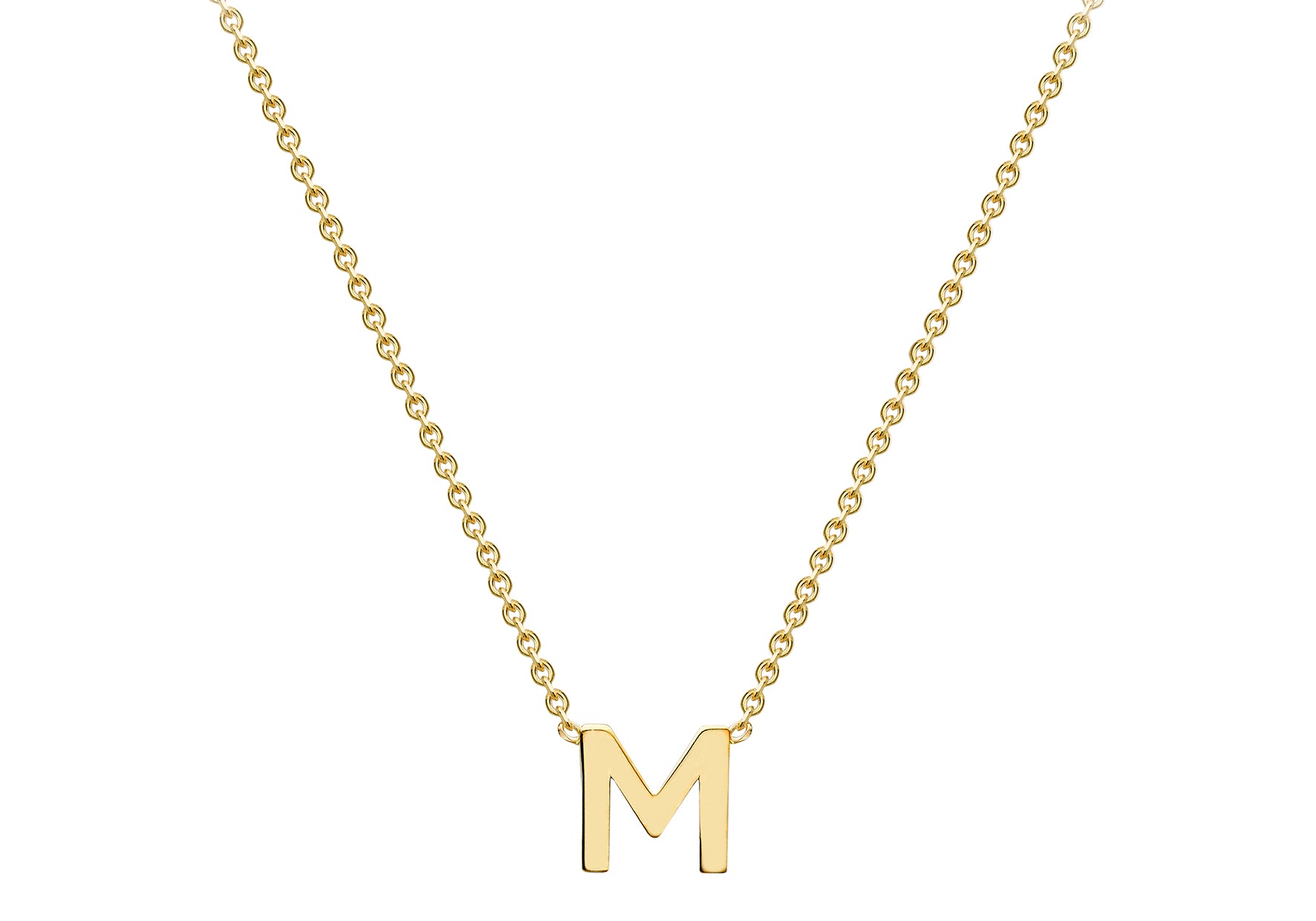 9ct Yellow Gold Plain Single Initial M Necklace