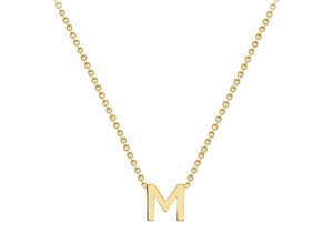 9ct Yellow Gold Plain Single Initial M Necklace