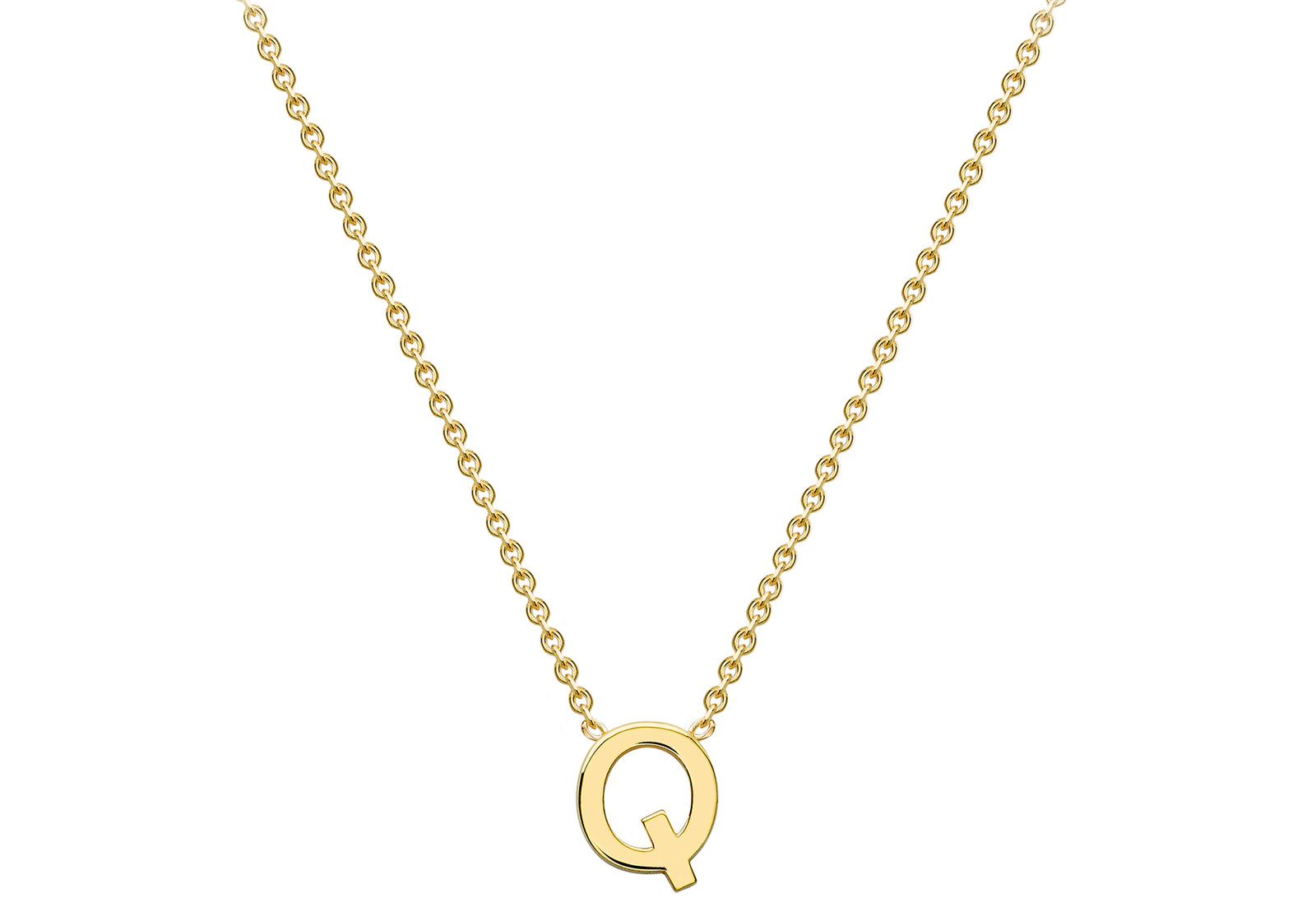 9ct Yellow Gold Plain Single Initial Q Necklace