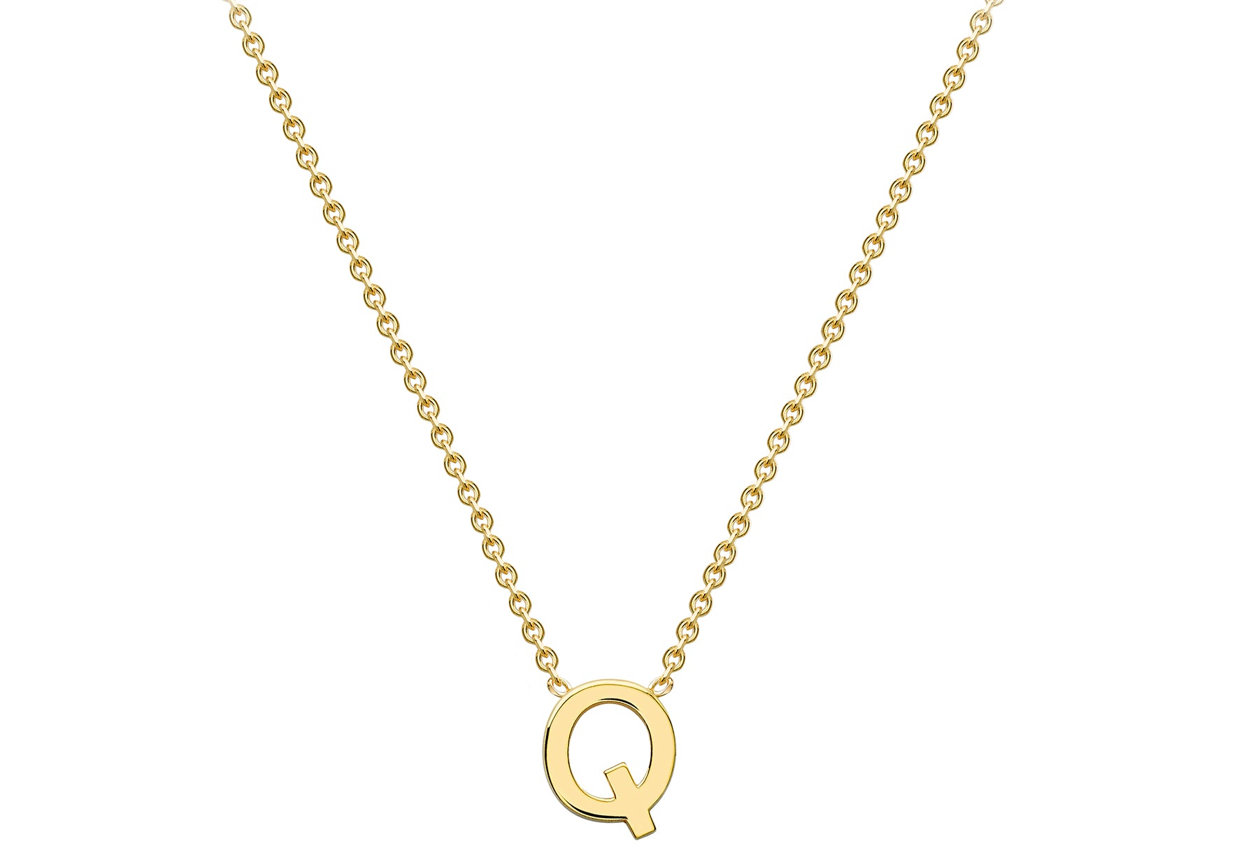 9ct Yellow Gold Plain Single Initial Q Necklace