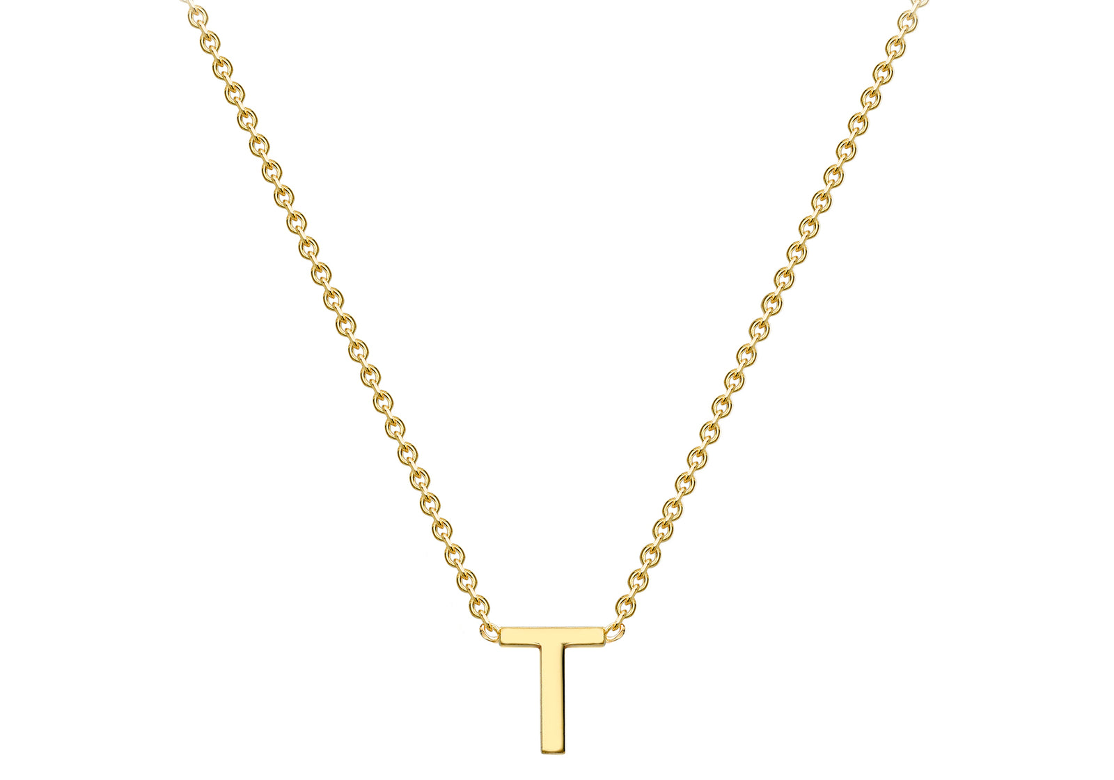 9ct Yellow Gold Plain Single Initial T Necklace