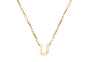 9ct Yellow Gold Plain Single Initial U Necklace