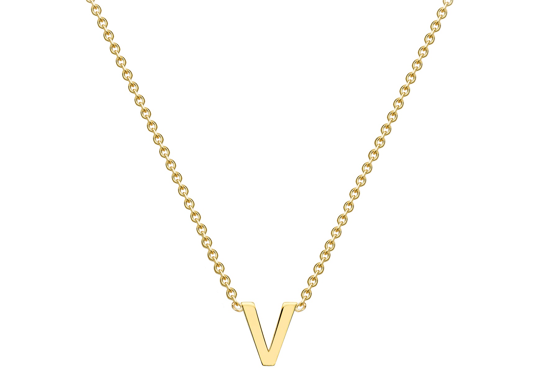 9ct Yellow Gold Plain Single Initial V Necklace