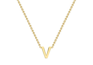 9ct Yellow Gold Plain Single Initial V Necklace