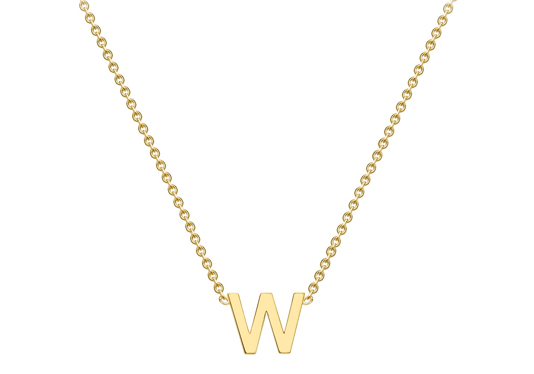 9ct Yellow Gold Plain Single Initial W Necklace