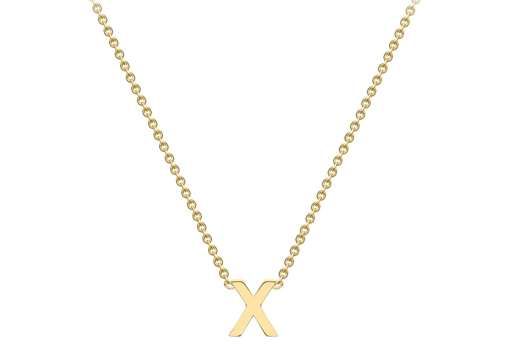 9ct Yellow Gold Plain Single Initial X Necklace