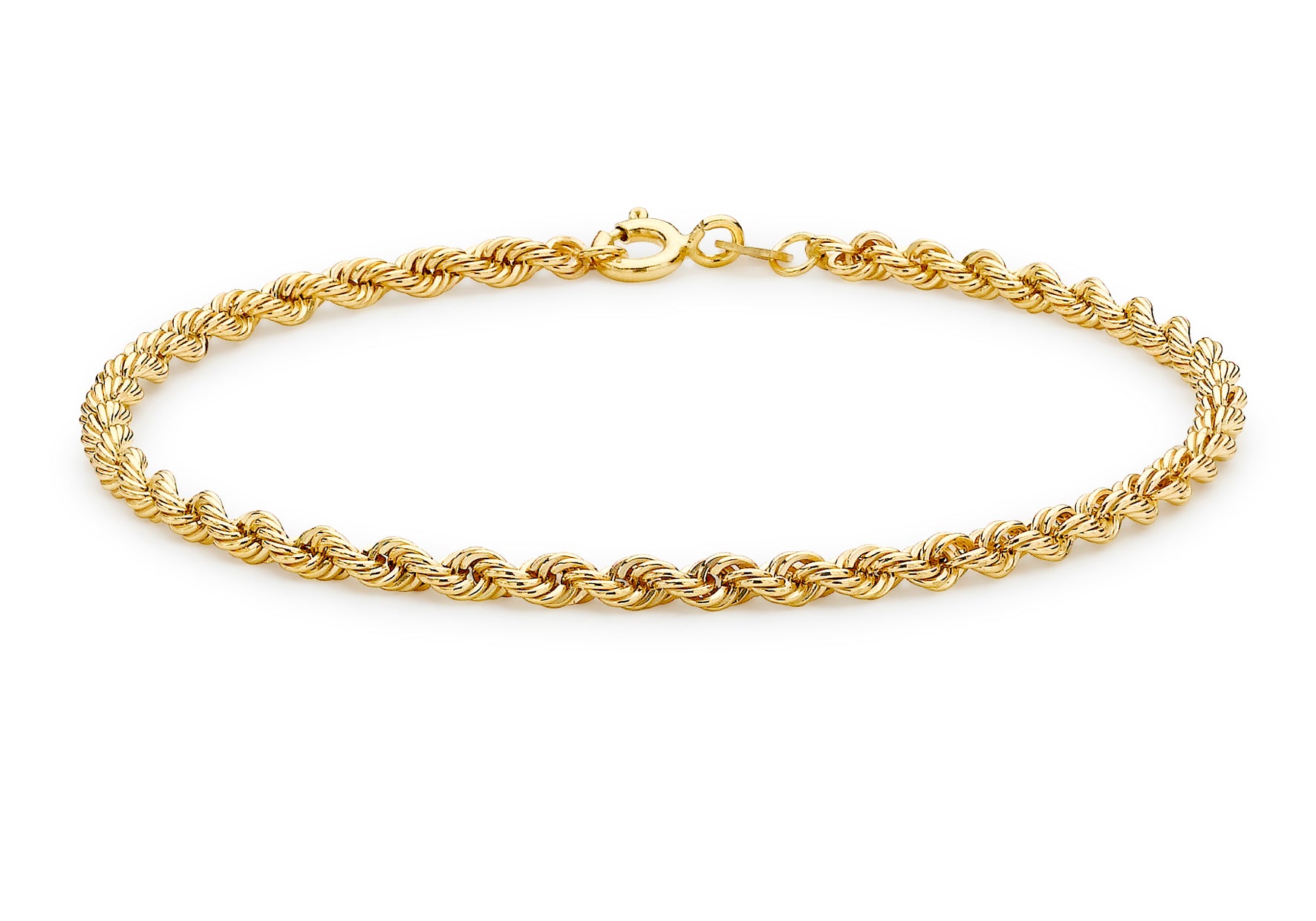 9ct Yellow Gold Hollow Rope Chain Bracelet