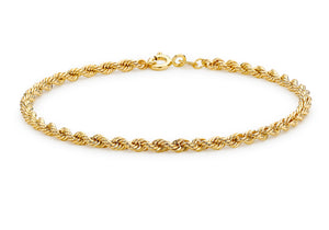 9ct Yellow Gold Hollow Rope Chain Bracelet