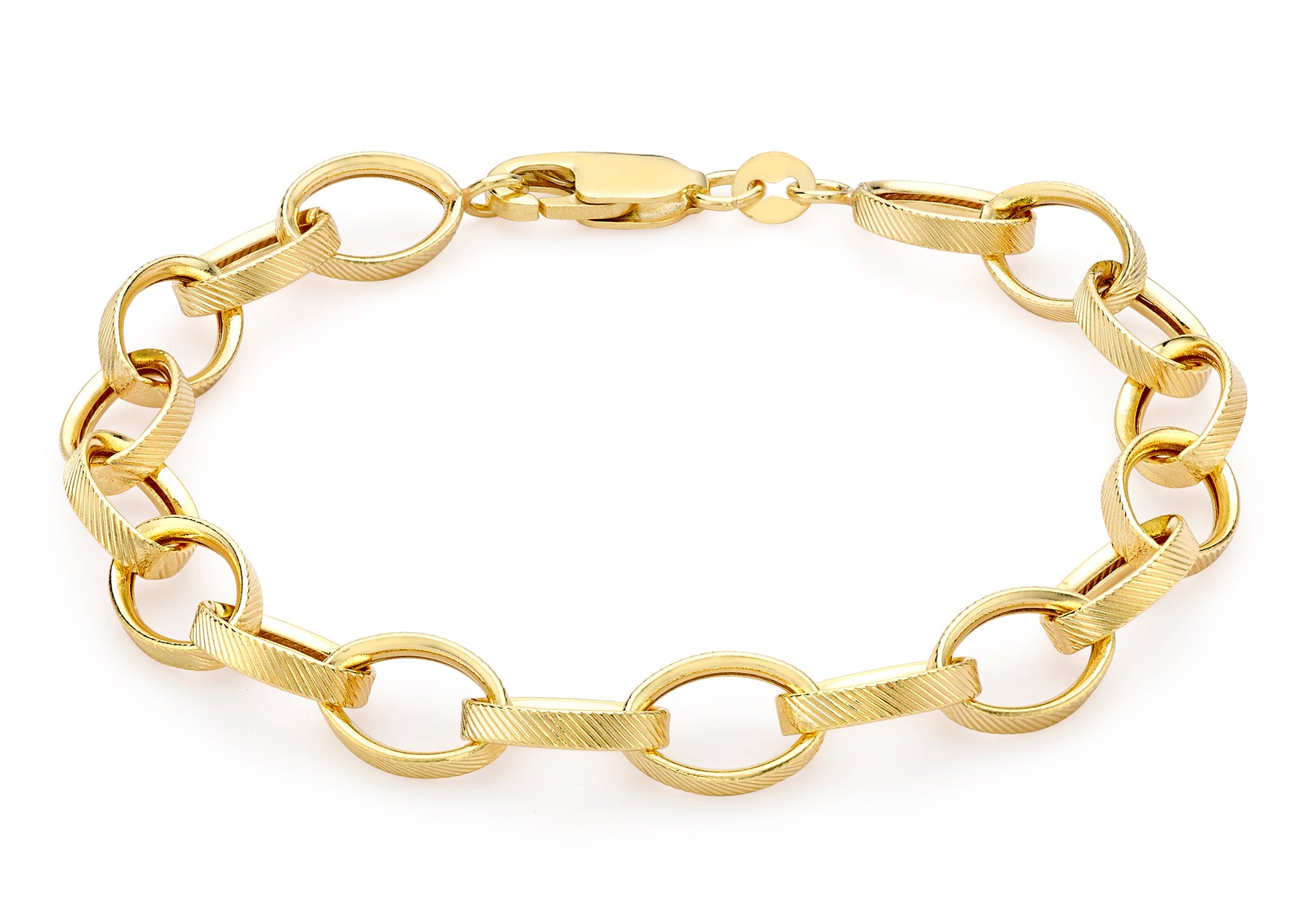 9ct Yellow Gold Textured Oval Belcher Chain Bracelet