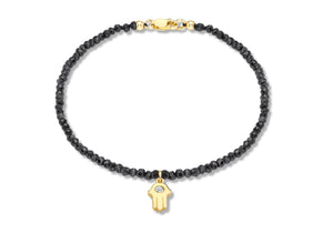 Black Spinel and Gold Hamsa Diamond Bracelet