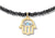 Black Spinel Hanging Hamsa Blue Topaz and Diamond Gold Bracelet