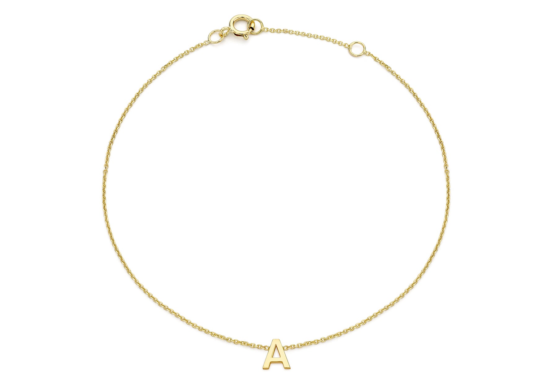 9ct Yellow Gold Plain Single A Initial Bracelet