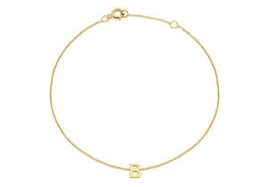 9ct Yellow Gold Plain Single B Initial Bracelet