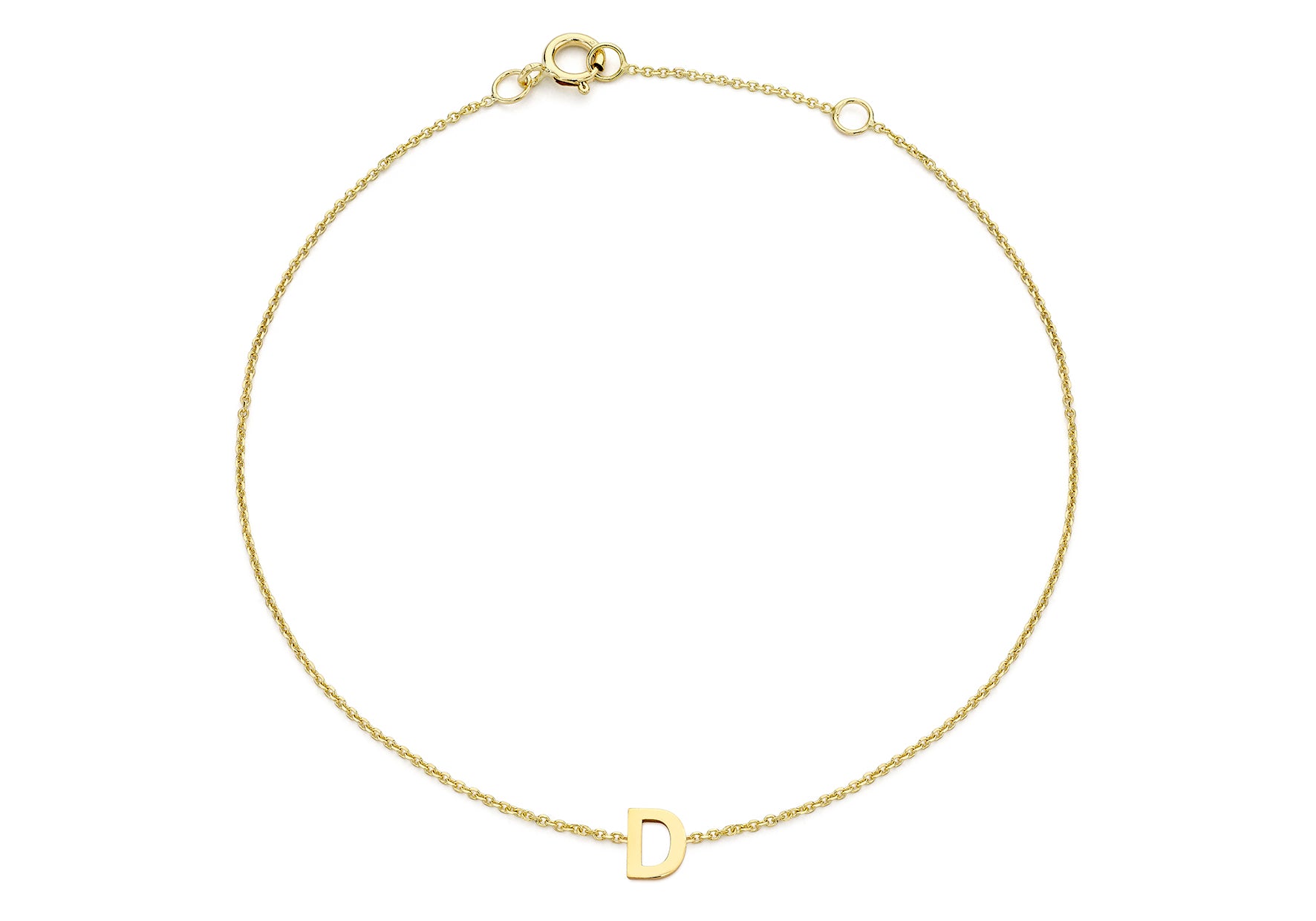 9ct Yellow Gold Plain Single D Initial Bracelet