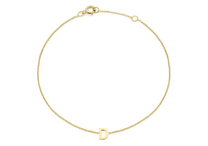 9ct Yellow Gold Plain Single D Initial Bracelet