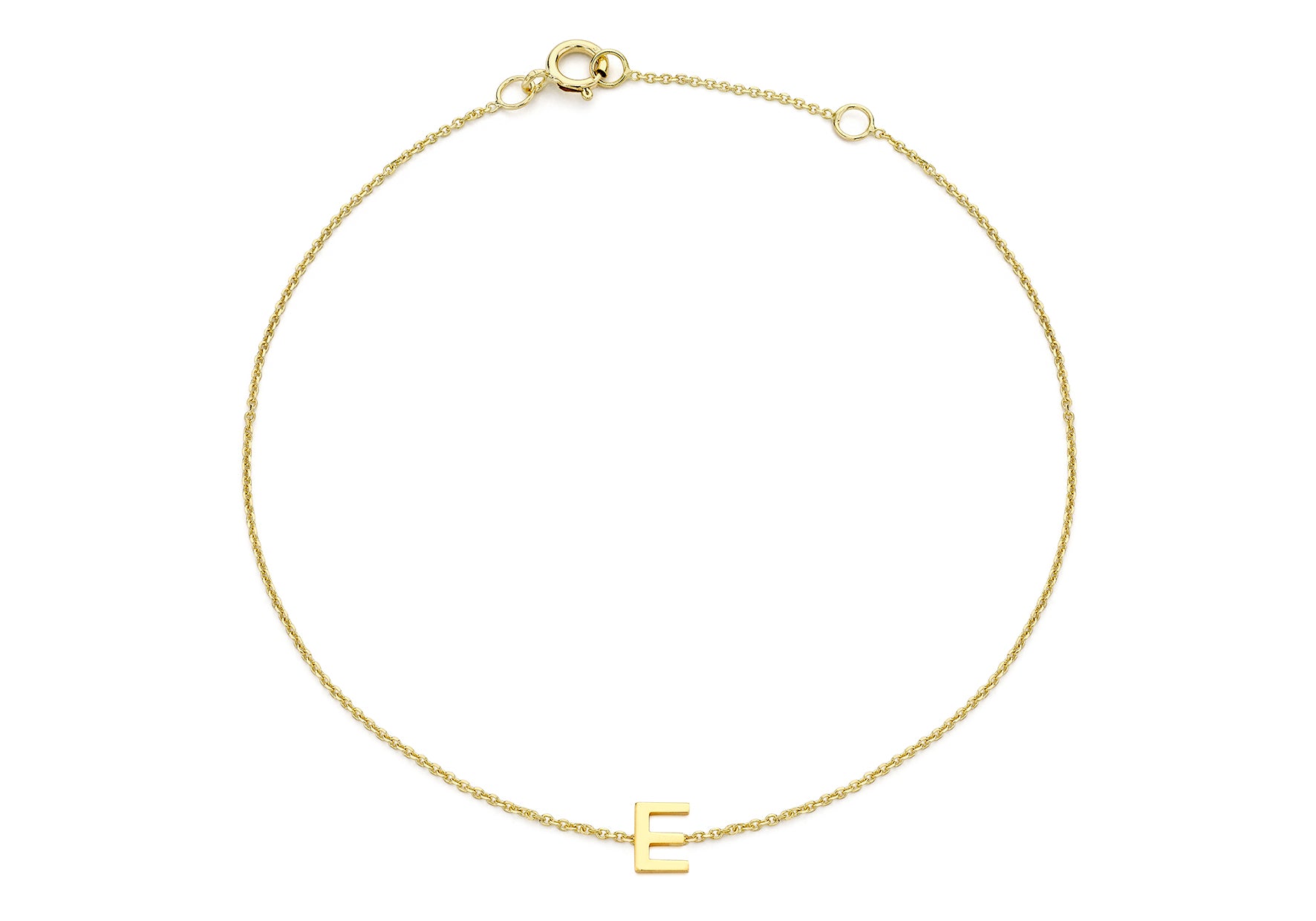 9ct Yellow Gold Plain Single E Initial Bracelet