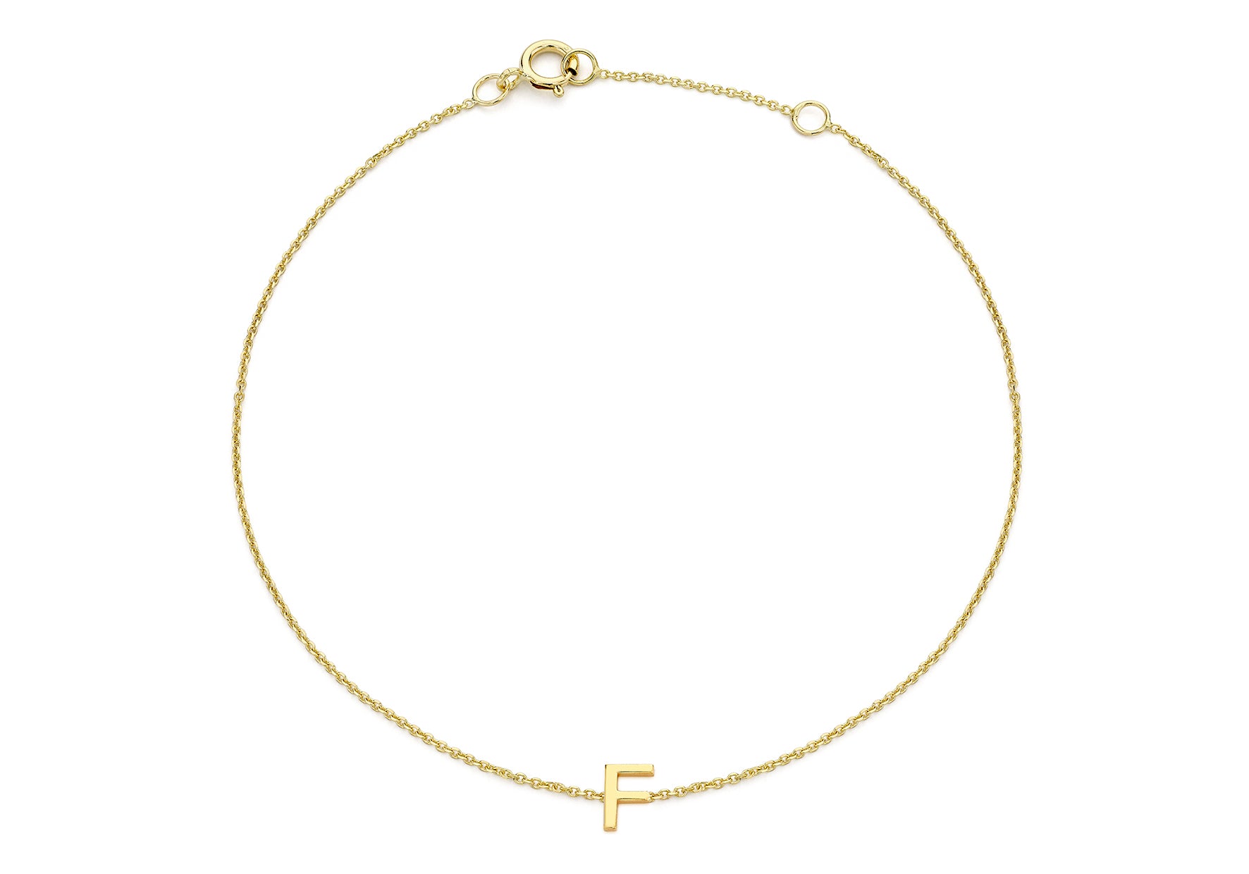 9ct Yellow Gold Plain Single F Initial Bracelet