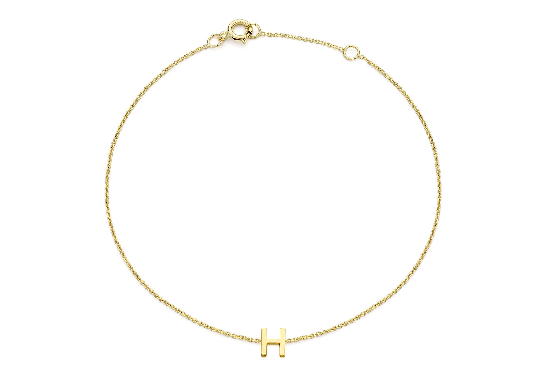 9ct Yellow Gold Plain Single H Initial Bracelet