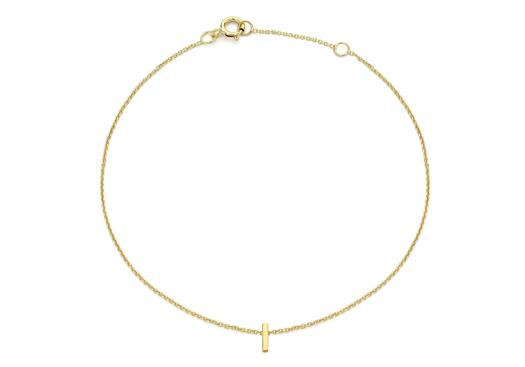 9ct Yellow Gold Plain Single I Initial Bracelet