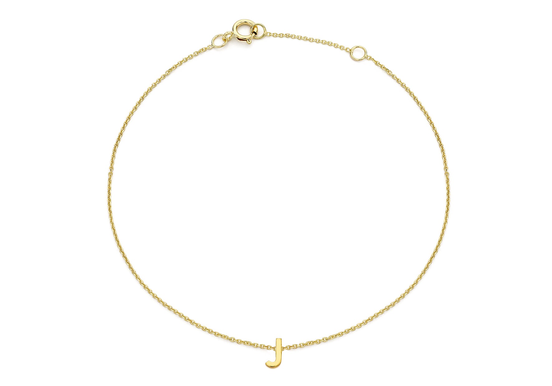 9ct Yellow Gold Plain Single J Initial Bracelet