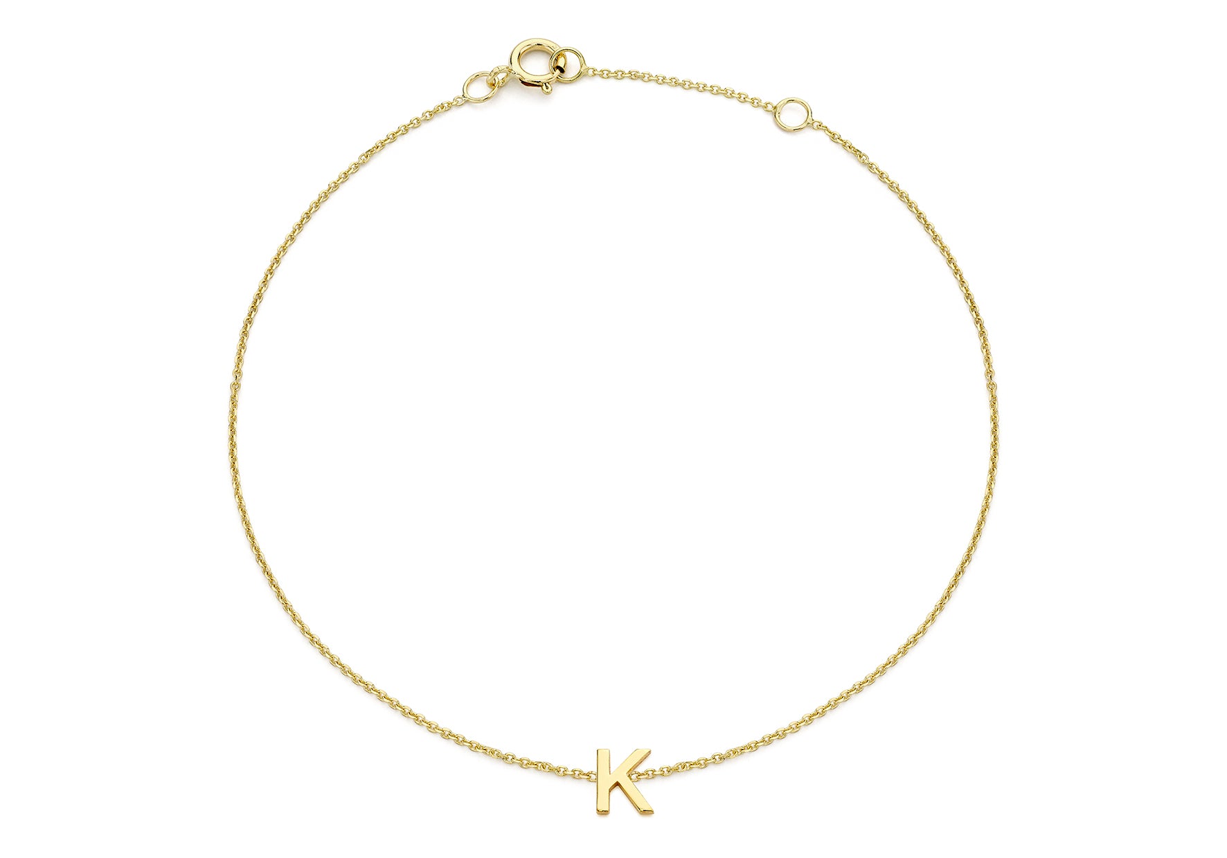 9ct Yellow Gold Plain Single K Initial Bracelet