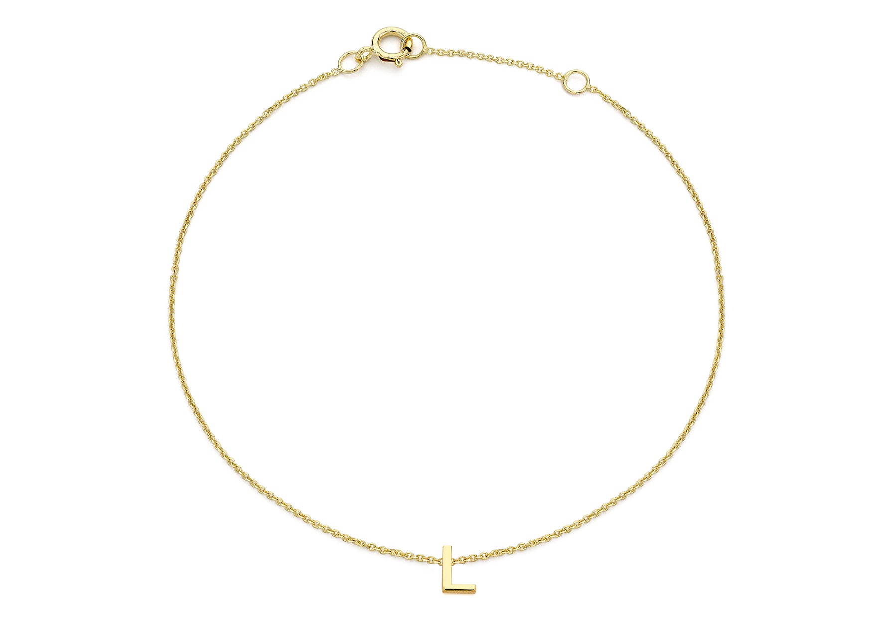9ct Yellow Gold Plain Single L Initial Bracelet