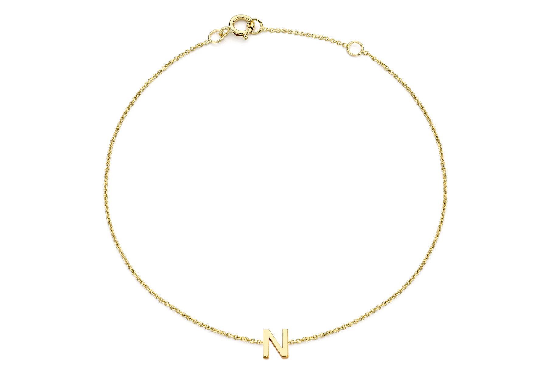 9ct Yellow Gold Plain Single N Initial Bracelet