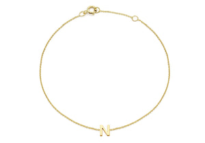 9ct Yellow Gold Plain Single N Initial Bracelet