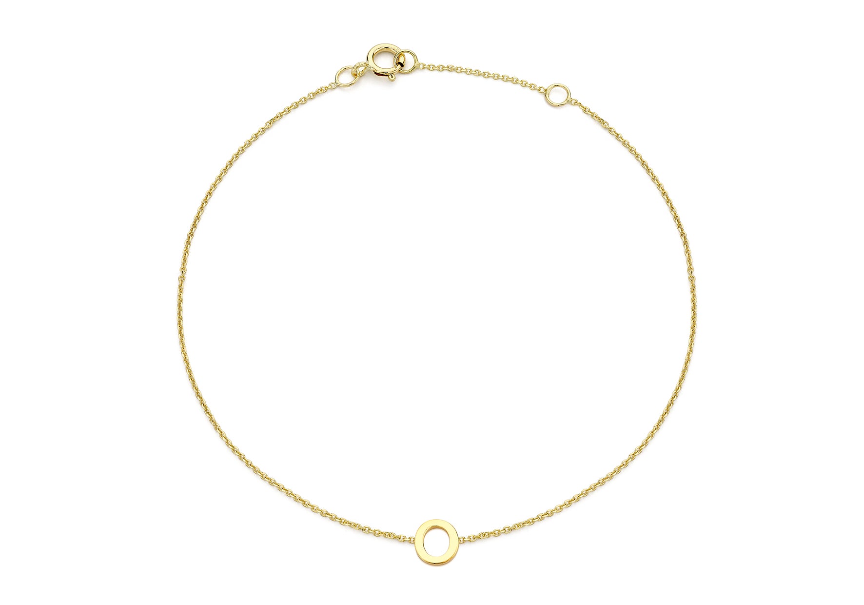 9ct Yellow Gold Plain Single O Initial Bracelet