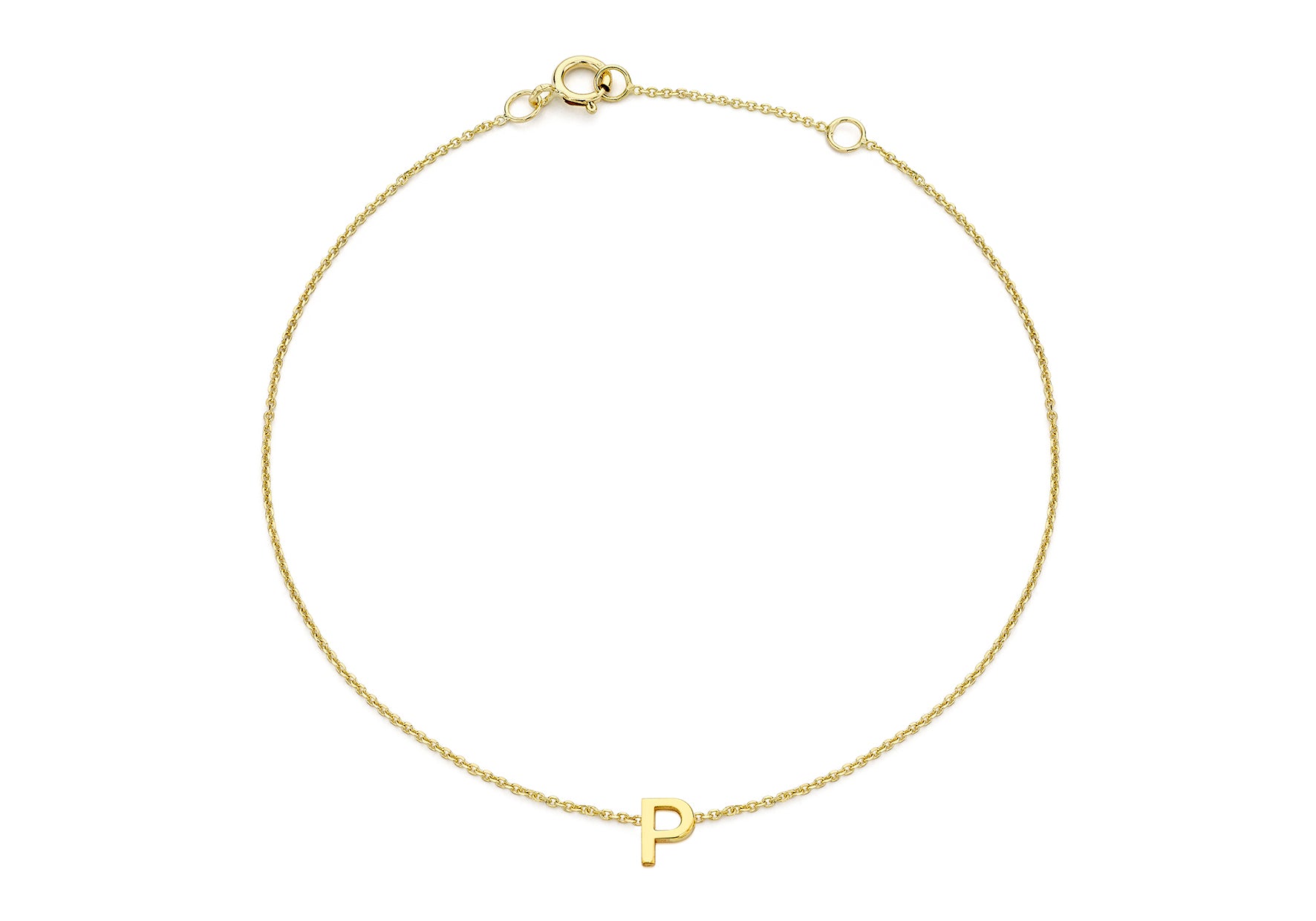 9ct Yellow Gold Plain Single P Initial Bracelet