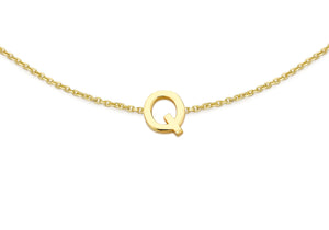 9ct Yellow Gold Plain Single Q Initial Bracelet