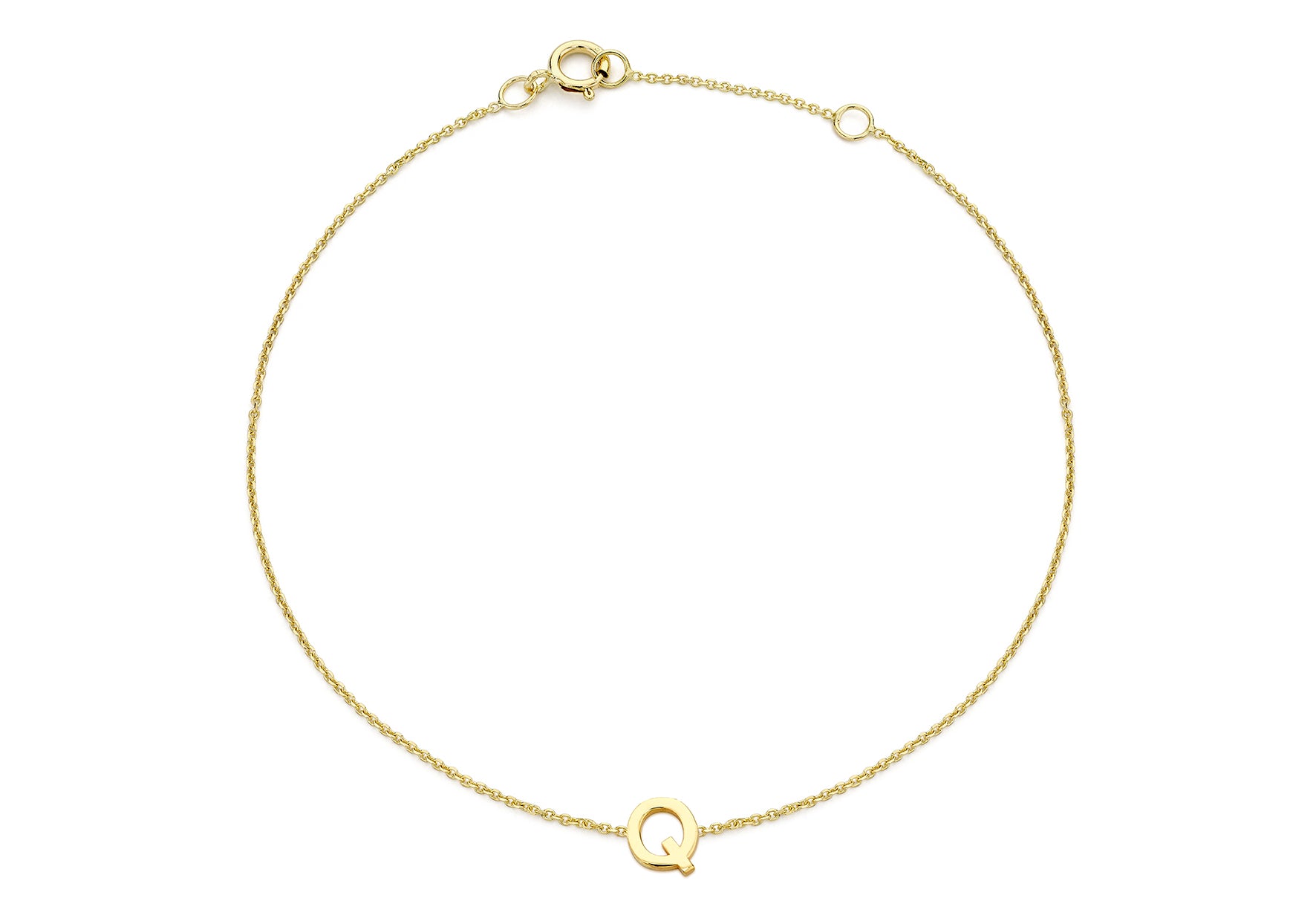 9ct Yellow Gold Plain Single Q Initial Bracelet