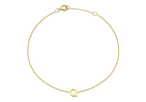 9ct Yellow Gold Plain Single Q Initial Bracelet