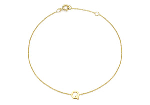 9ct Yellow Gold Plain Single Q Initial Bracelet