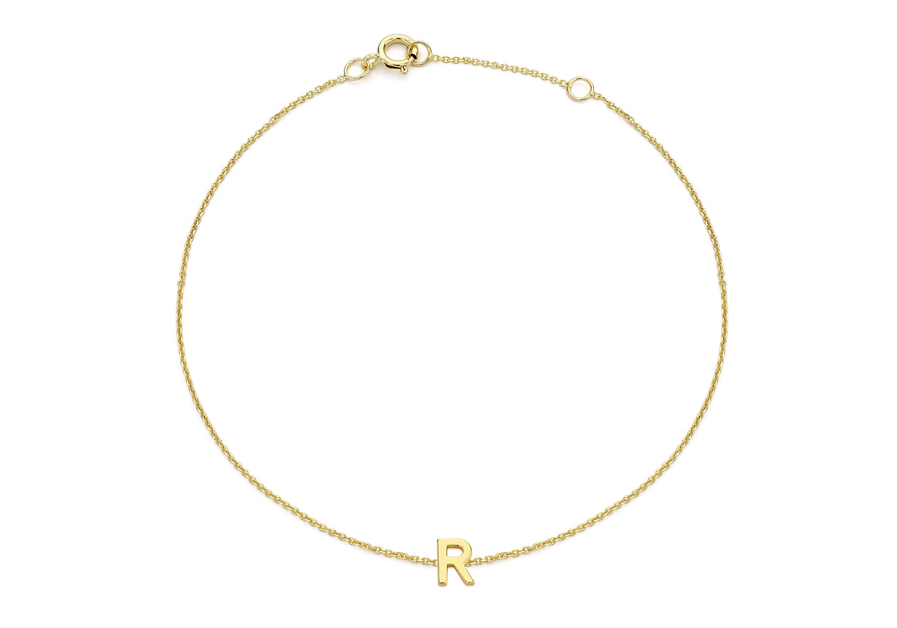 9ct Yellow Gold Plain Single R Initial Bracelet