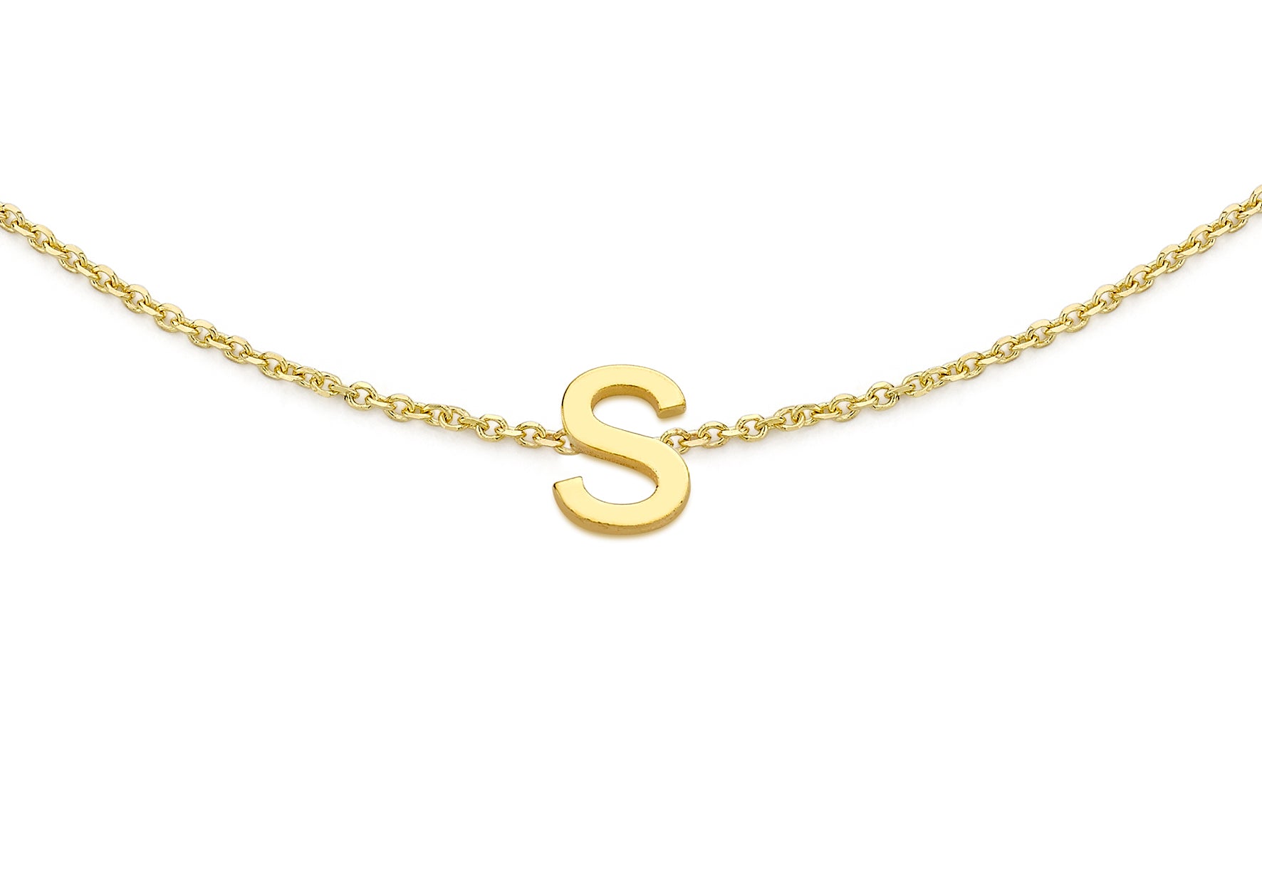 9ct Yellow Gold Plain Single S Initial Bracelet