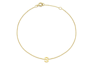 9ct Yellow Gold Plain Single S Initial Bracelet