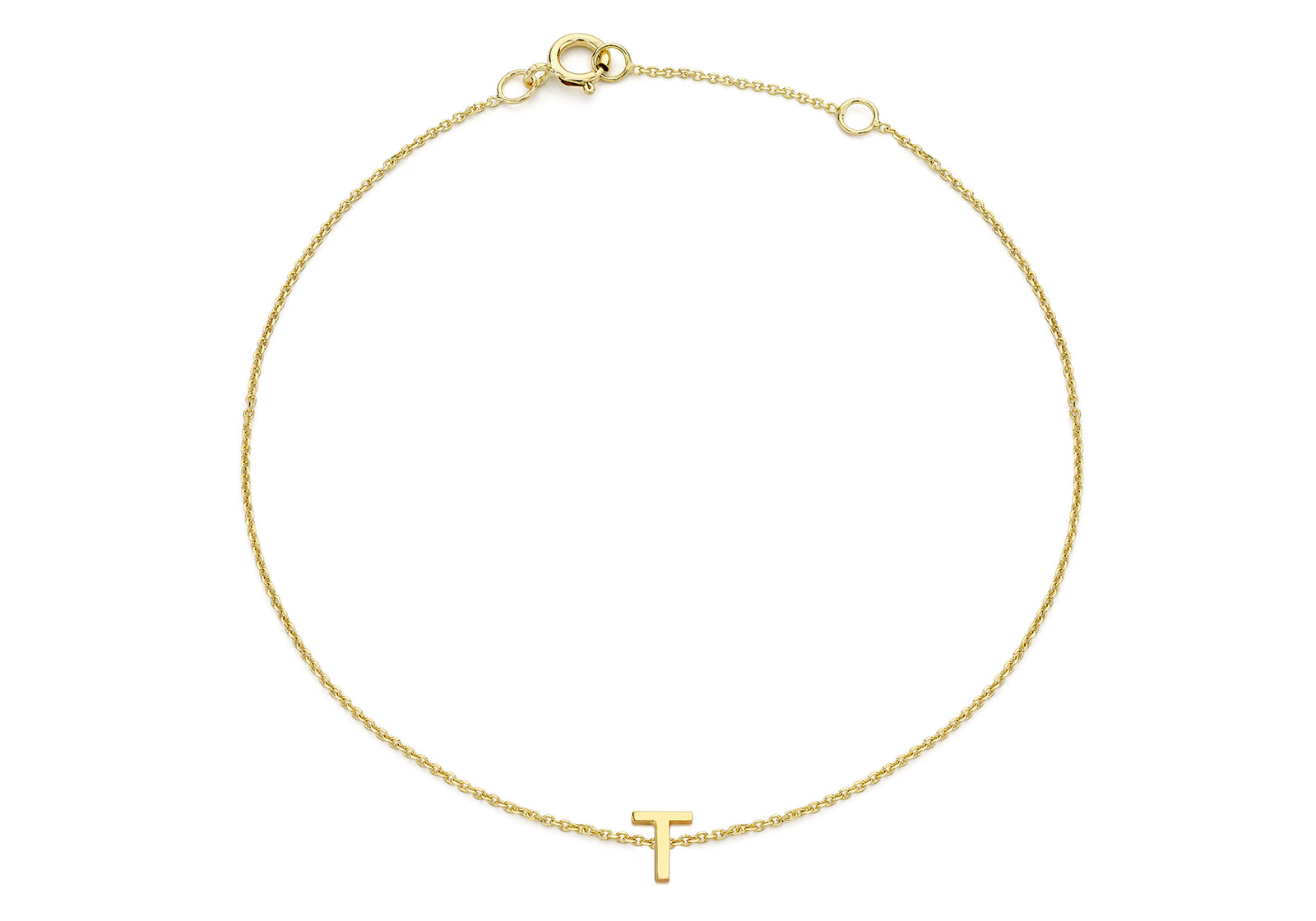 9ct Yellow Gold Plain Single T Initial Bracelet