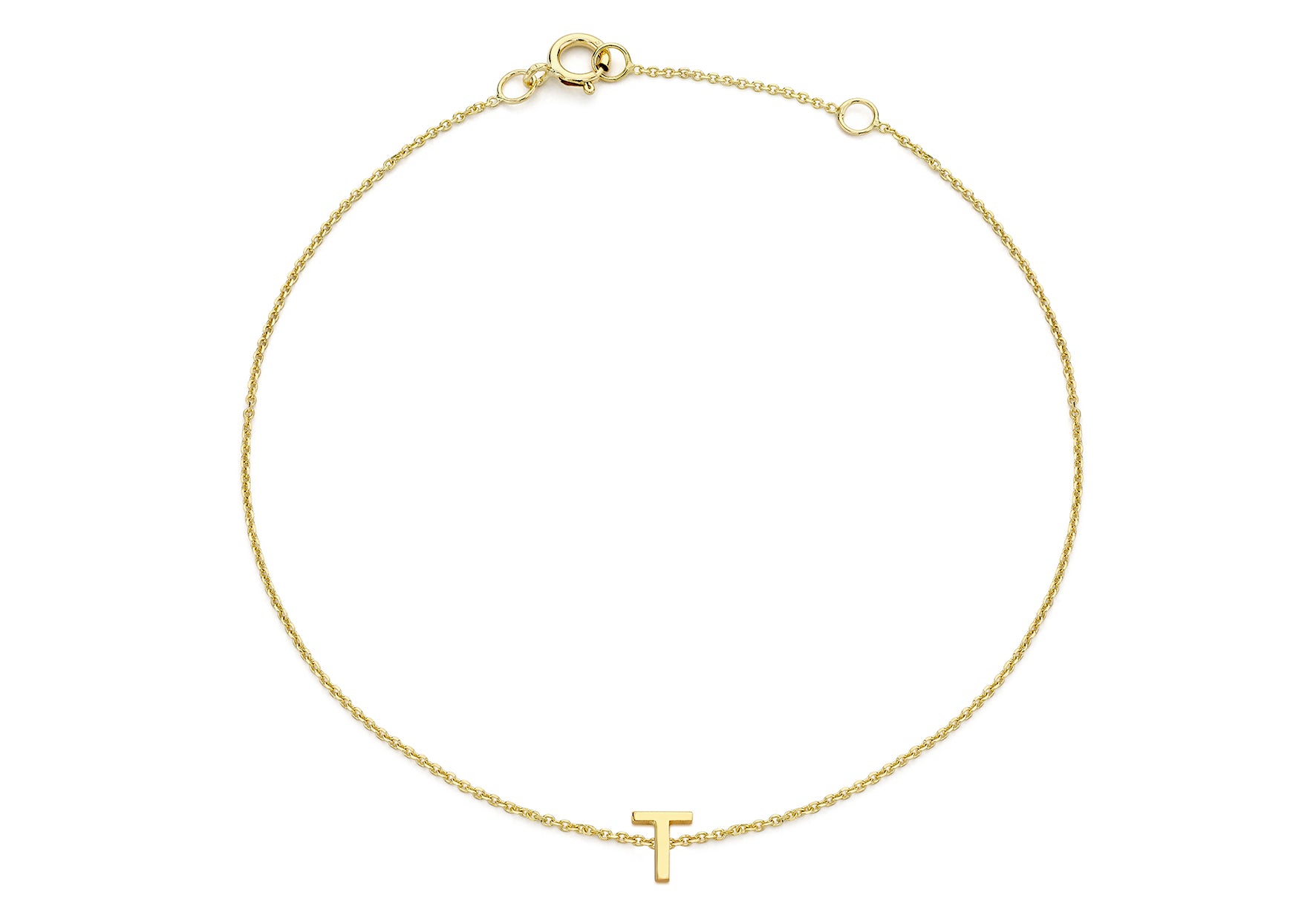 9ct Yellow Gold Plain Single T Initial Bracelet