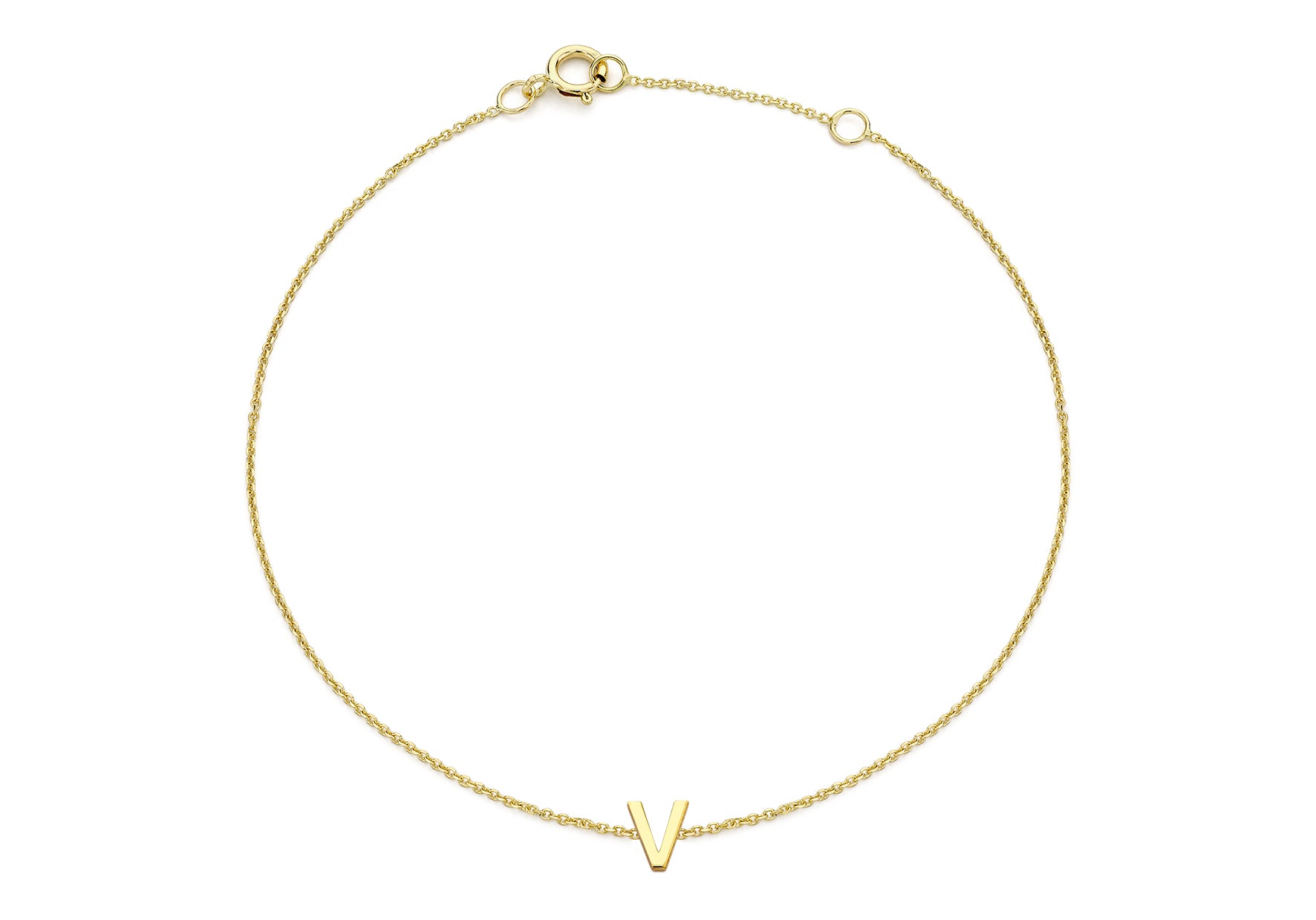 9ct Yellow Gold Plain Single V Initial Bracelet