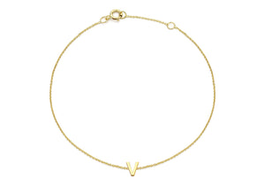 9ct Yellow Gold Plain Single V Initial Bracelet