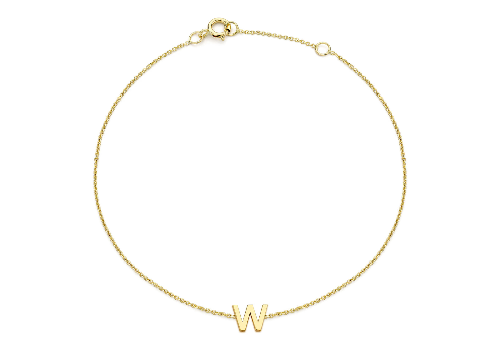 9ct Yellow Gold Plain Single W Initial Bracelet
