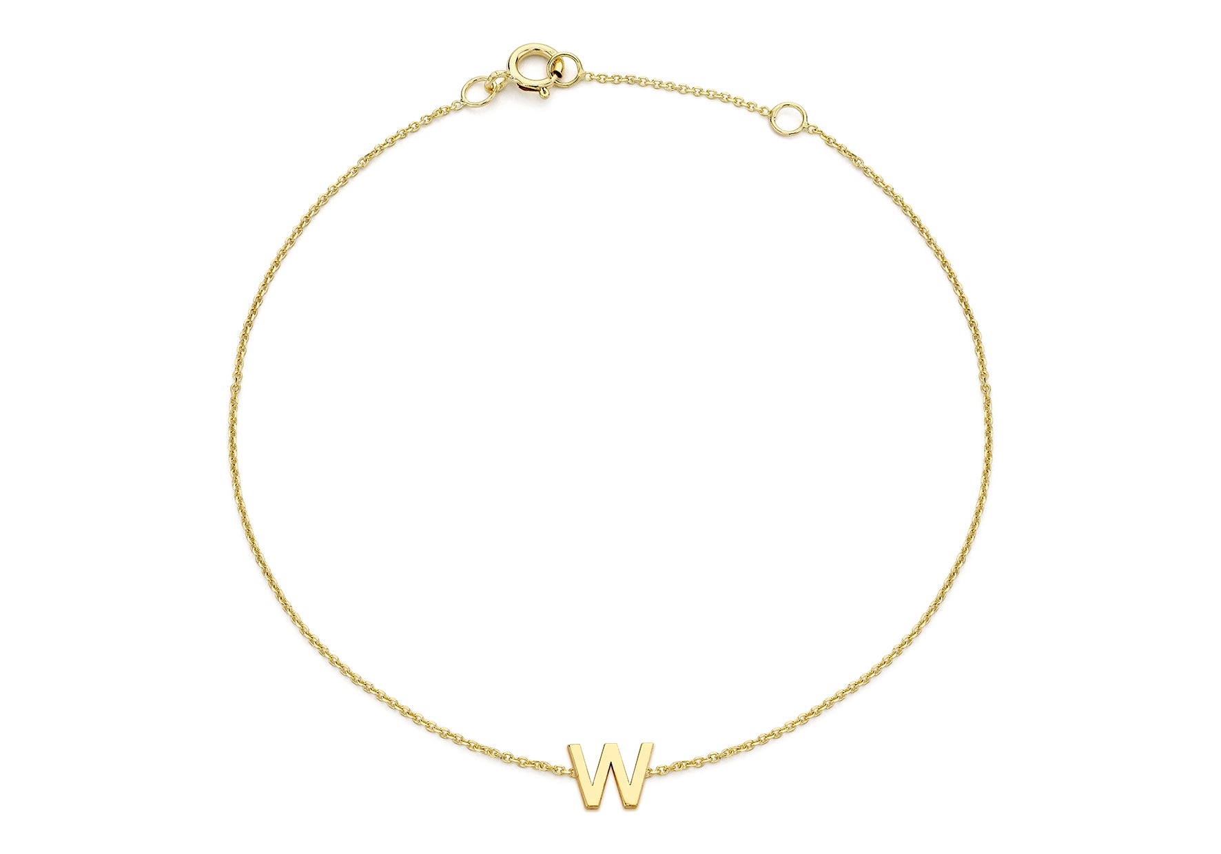 9ct Yellow Gold Plain Single W Initial Bracelet