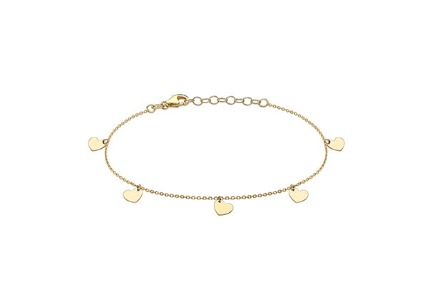 9ct Yellow Gold Hanging Heart Charm Bracelet